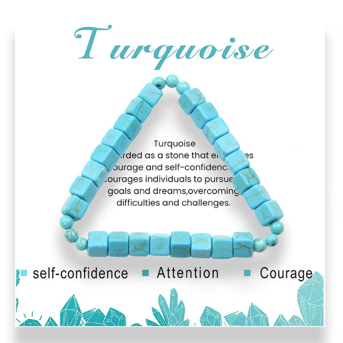 Wholesale Square Natural Stone Bracelet 6mm Powder Crystal Malachite Square Beaded Bracelet Volcanic Stone Tiger Eye Elastic Bracelet