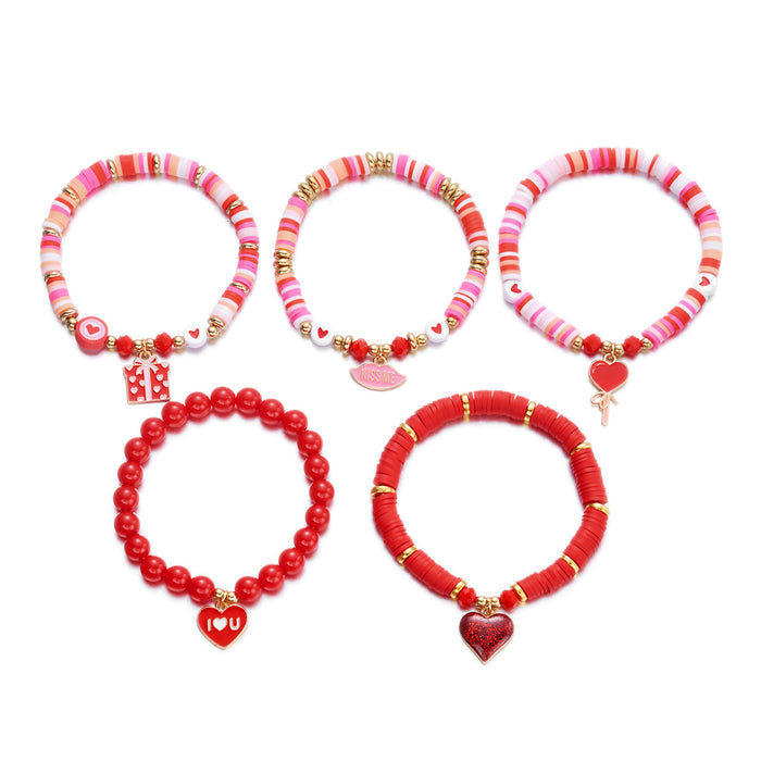 Wholesale Set of 5 Valentine' s Day Red Heart Stackable Bracelets