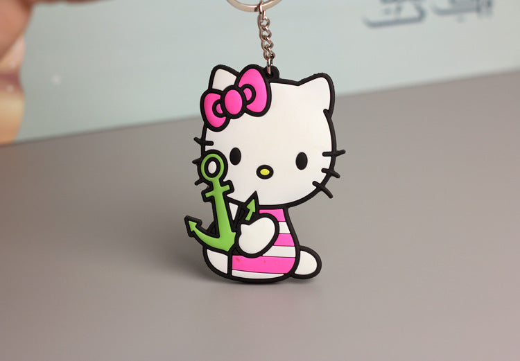Wholesale  Doll Double-sided Soft Rubber Keychain for Girls Cute Pink Cat Keychain Bag Hanging Ornaments