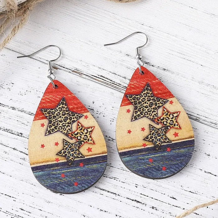 Wholesale  Water Drop Shape Colorful Pattern Pendant Wooden Earrings JDC-ES-WenT031