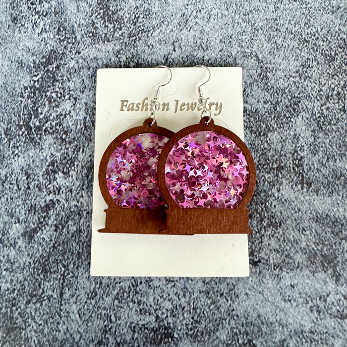 Wholesale Christmas earrings acrylic inlaid wood imitation glass ball