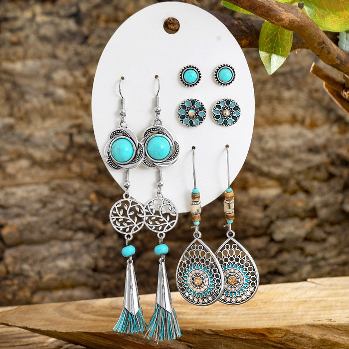 Wholesale Alloy Tassel Earring Set Retro Ethnic Style Bohemian Jewelry Accessory MOQ≥2
