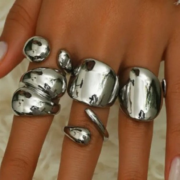 Wholesale Exaggerated lines gold irregular teardrop ring set
