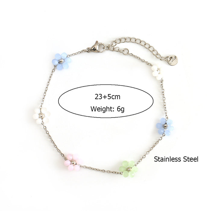 Wholesale Fashionable stainless steel flower ankle chain, colorful temperament, colorful foot accessories, color preservation wholesale