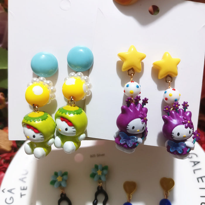 Wholesale Cute Funny Cos Dress-up Cat Rabbit Persimmon Cat Cartoon Silver Earrings Female Cross-border ins Girl