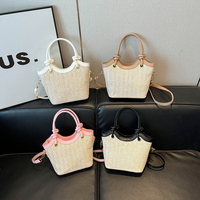 Wholesale Trendy Straw Woven Bucket Bag with Detail for Daily Use Fashion Accessory