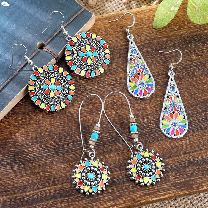 Wholesale 2pcs Vintage Ethnic Style Turquoise Earrings Bohemian Jewelry
