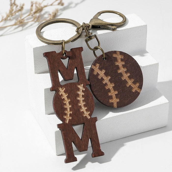 Wholesale Mother's Day Sports Ball Wooden Keychains JDC-KC-RongRui001