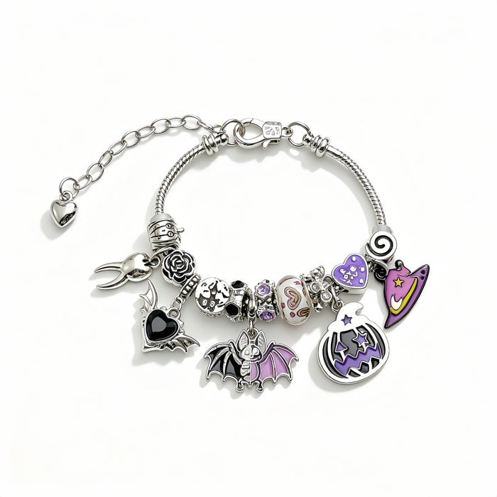 Wholesale Unisex Retro  Pumpkin Bat Owl Skull Pendant Beaded Bracelet Alloy Jewelry Accessory For Party