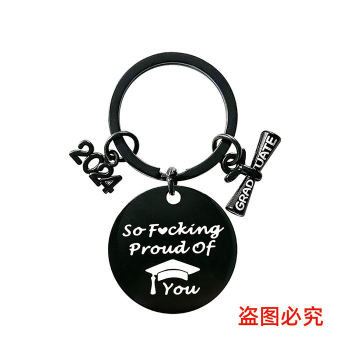 Wholesale Graduation Season Gift Round Stainless Steel Keychain JDC-KC-GangGu049