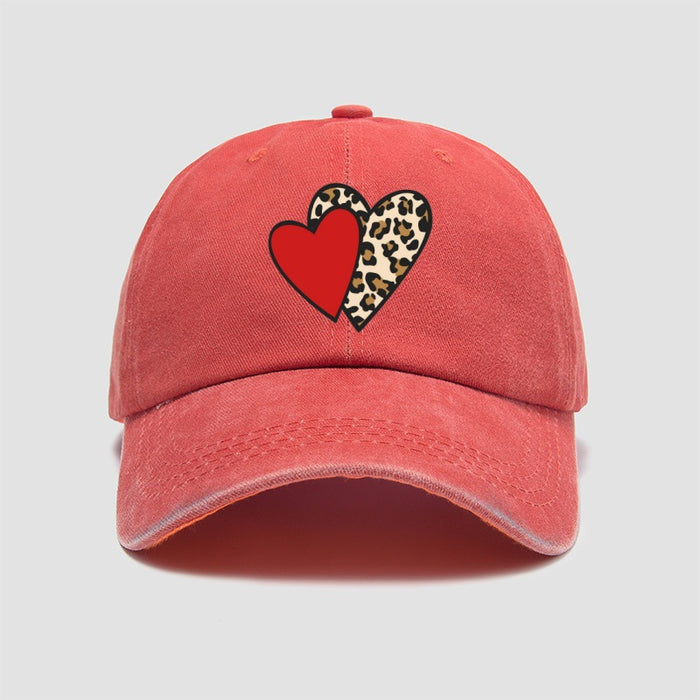 Wholesale Leopard print heart-shaped baseball cap, retro and fashionable duckbill cap, personalized sun hat