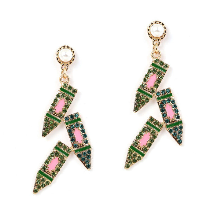 Wholesale alloy Diamond drop oil pencil earrings fashion geometric pearl earrings