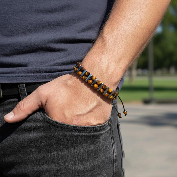 Wholesale Woven Rope Tiger Eye and Black Onyx Bracelet