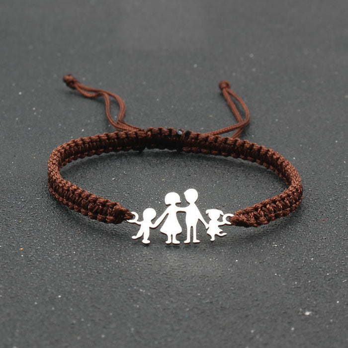 Wholesale Stainless steel Family Style happy a hand-woven adjustable red rope bracelet women's hand rope