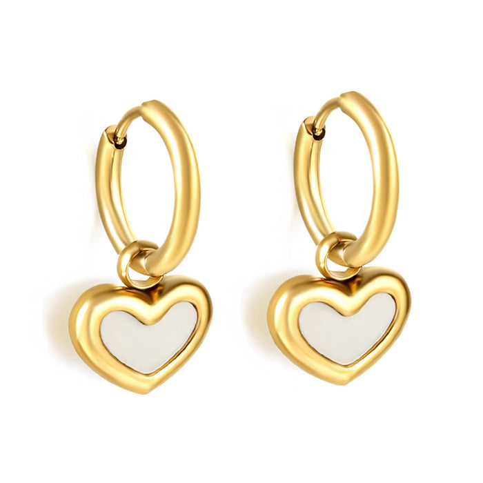 Wholesale  Retro hoop polished stainless steel heart shell metal earrings