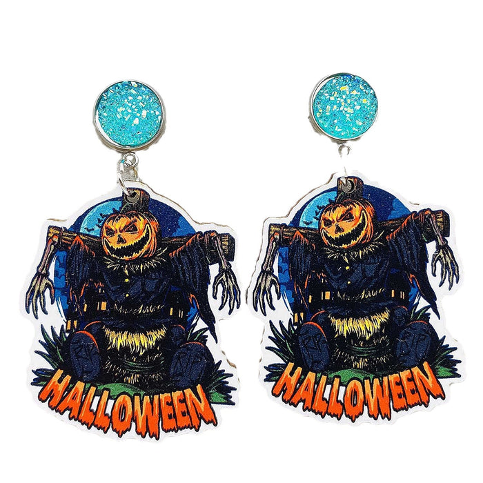 Wholesale Halloween Pumpkin Castle Wooden Earrings JDC-ES-Chengy038