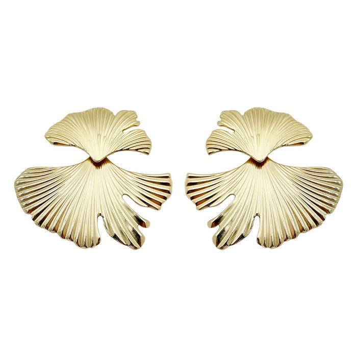 Wholesale metal exaggerated ginkgo leaf earrings High sense fashion creative fan stainless steel leaf earrings women