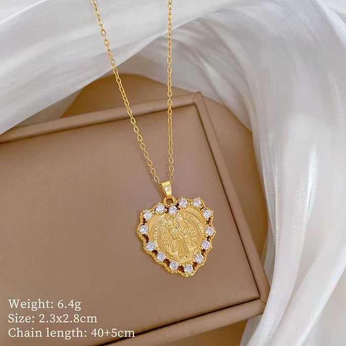 Wholesale A delicate and elegant bronze micro-set Madonna necklace with a vintage,  artistic style.