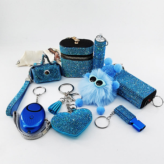 Wholesale 8 Piece Lipstick Shaped Personal Alarm With Heart Pom Pom Design Self Defense Keychain For Women Cute Fashion Accessory Gift