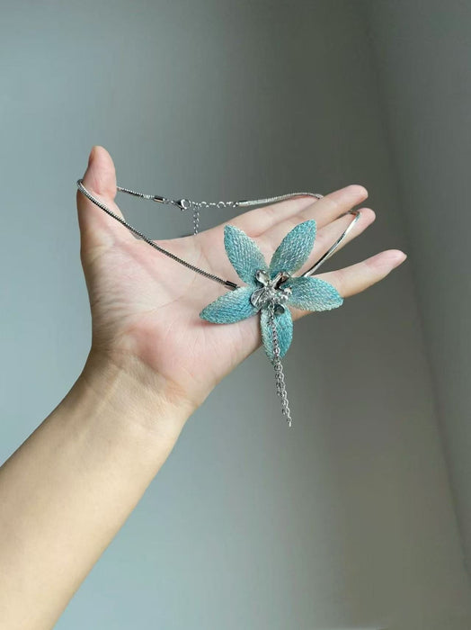 Wholesale Fashion Alloy Flower Long Chain Necklace Trendy Jewelry Accessory Gift