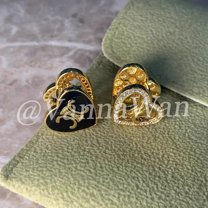 Wholesale Double-sided heart-shaped diamond earrings