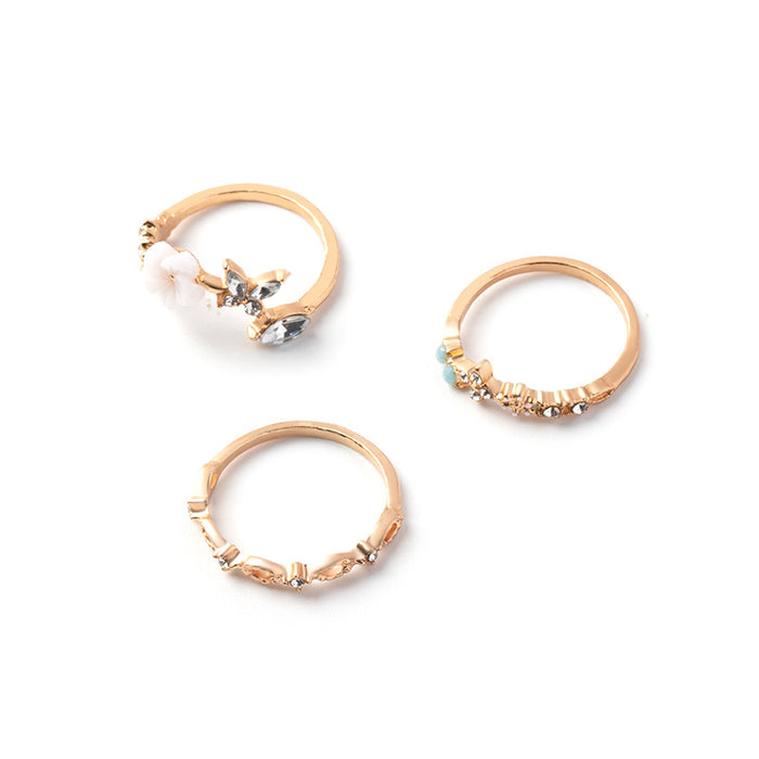 Wholesale Jewelry Fashion Alloy Open Color Diamond Flower Hollow Ring Set