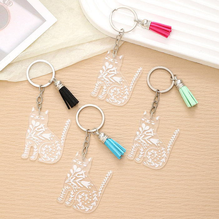 Wholesale Kitten Transparent Acrylic Tassel Pendant Keychain JDC-KC-RongRui043