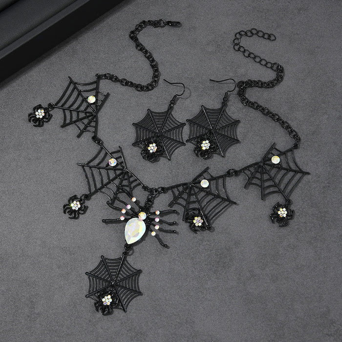 Wholesale Zinc Alloy Rhinestone  Web Skull Necklace And Earring Set Women  Party Jewelry