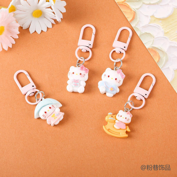 Wholesale Chic Cute Cat Keychain Bag Charm Plastic Resin Pendant Car Key Accessory Sweet Pink Design For Couples And Gift