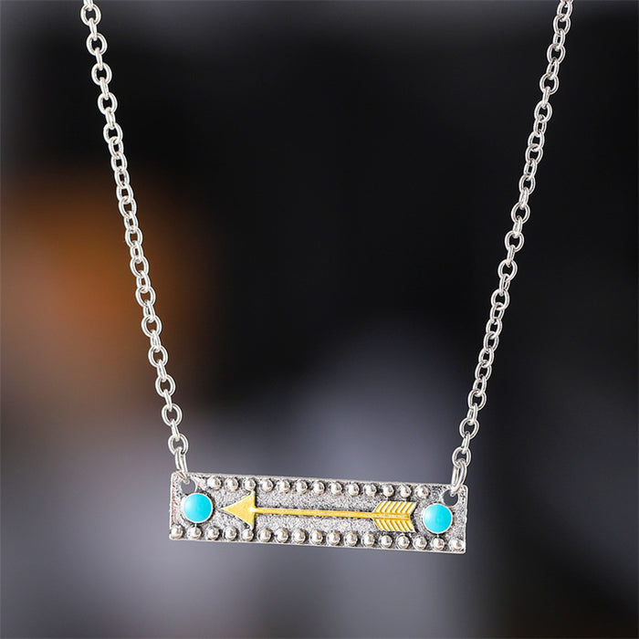 Wholesale 2pcs retro square turquoise bohemian style necklace