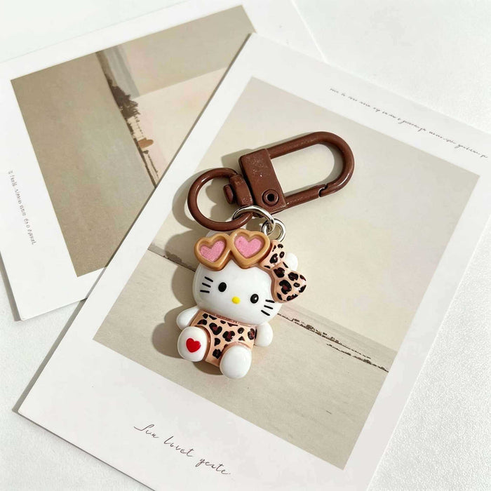 Wholesale Resin Cartoon Cat Keychain Bag Charm Cute Leopard Print Pendant For Girls Purse Backpack And Keys