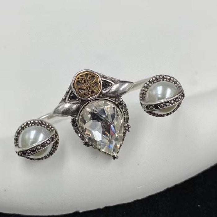 Wholesale 2022 New Maojia Inlaid Dripping Diamond Pearl Retro Ring Brass Material High-end Fashion Versatile Ring