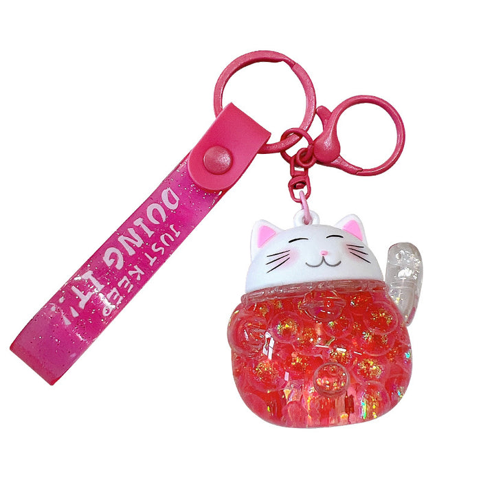 Wholesale Acrylic Bubble Bead Lucky Cat Keychain JDC-KC-YanG062