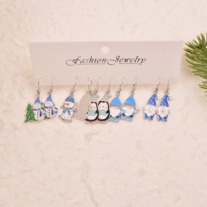 Wholesale Winter Penguin Christmas Snowman Series Earrings  Cartoon Cute Pendant Earrings