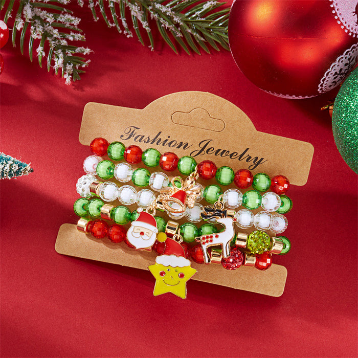 Wholesale Christmas Bracelet Rice Bead Polymer Clay Multi-layer Bracelet Cartoon  Bell Christmas Party