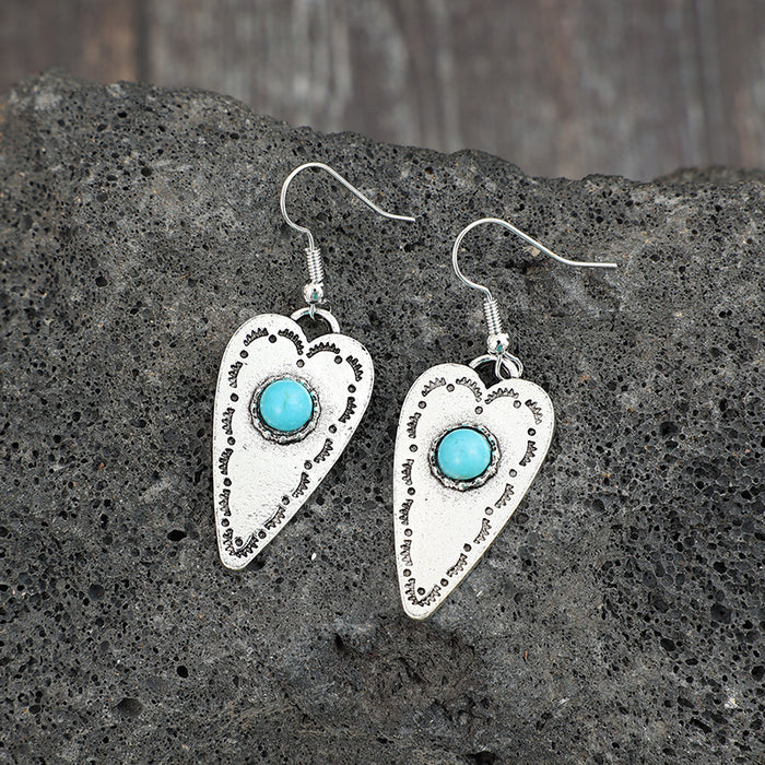 Wholesale Heart-shaped Inlaid Turquoise Alloy Earrings Earrings