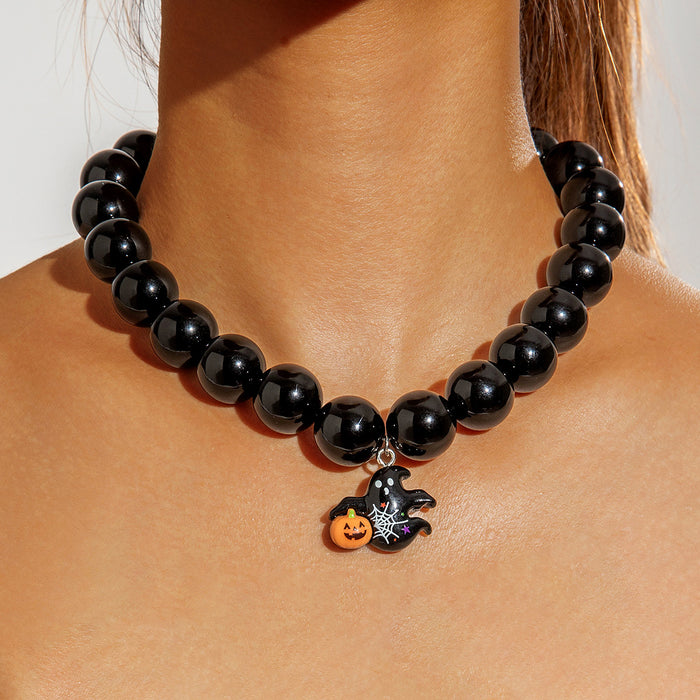 Wholesale  Creative Pumpkin Color Ghost Necklace Colorful Funny Beaded Acrylic Bracelet for Women
