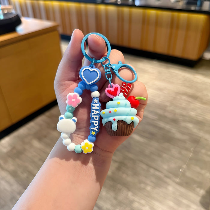 Wholesale PVC Ice Cream Cone Keychain With Love Rope Cartoon Bag Charm For Junior Gift