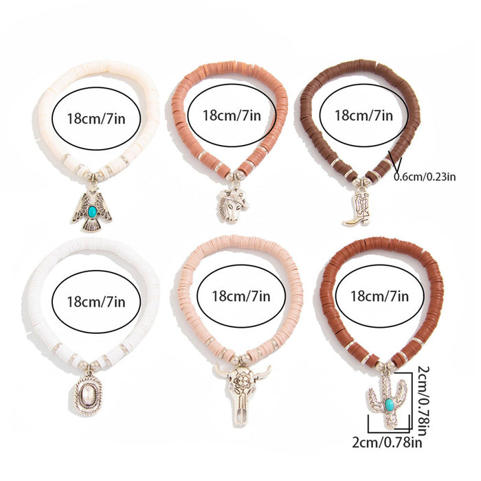 Wholesale Retro Multi-Layered Soft y Bracelet Cowboy Hat Bohemian Stacked Bracelet Bull Head Cactus Turquoise Bracelet