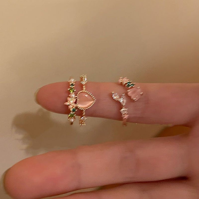 Wholesale Double layered heart-shaped open ring design with a luxurious and high-end feel. Adjustable index finger ring