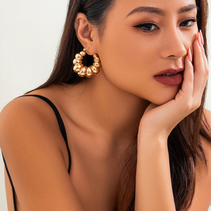 Wholesale Exaggerated disc metal large earrings Simple irregular texture earrings niche