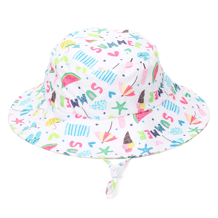 Wholesale Children' s Sun Protection Bucket Hat with Chin Strap Breathable Mesh Cartoon Design Everyday Wear