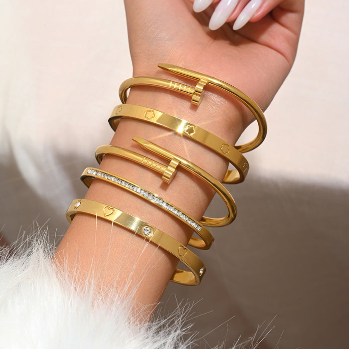 Wholesale Gold Bangle Set With Clover Rhinestone Design Chic Jewelry Accessory