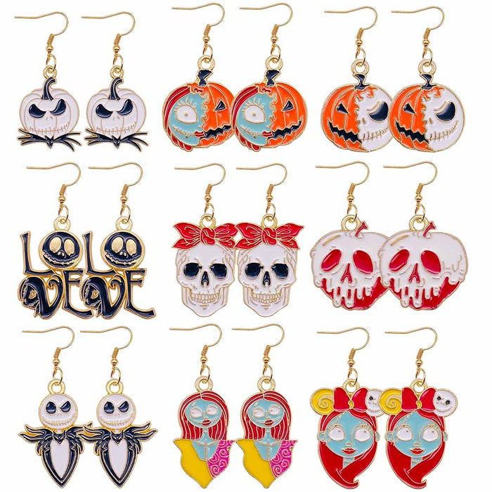 Wholesale Halloween Cartoon Pumpkin Ghost Imp Alloy Oil Drop Pendant Earrings JDC-ES-Chengy043