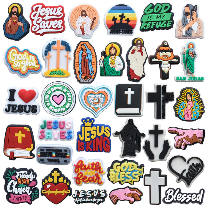 Wholesale PVC Random 100pcs God Religious Hole Shoes, Shoe Buckles DIY Decoration JDC-SC-RYY023