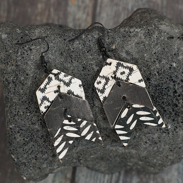 Wholesale Fishtail Multi-Layer Splicing Wooden Earrings