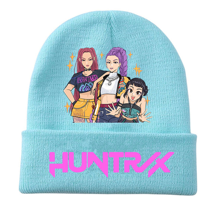 Wholesale Kpop Knitted hat fashion curled brim beanie printed