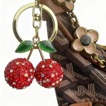 Wholesale Cute rhinestone cherry metal rhinestone keychain