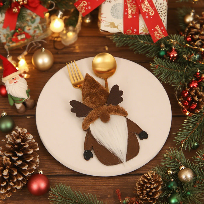 Wholesale Christmas decorations cartoon  doll knife and fork set dwarf tableware set dining table dress up props