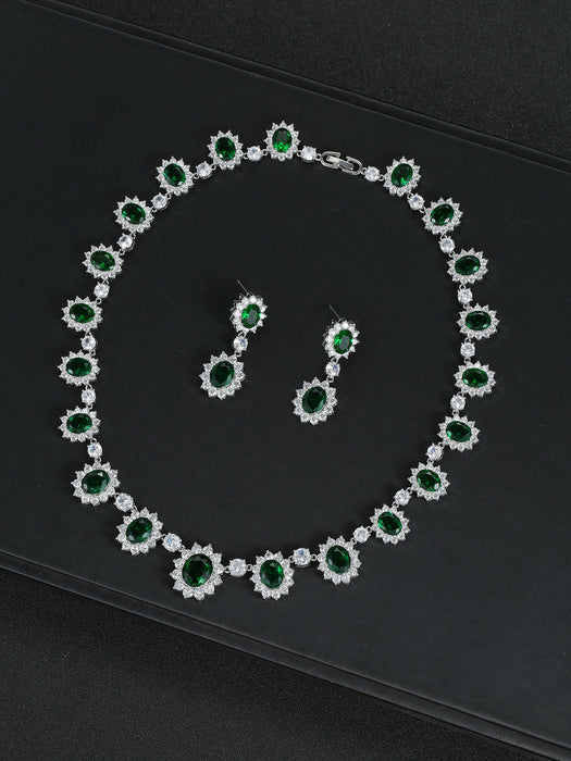 Wholesale Luxury Zircon Necklace Earrings suit  Banquet Jewelry Oval Women' s Holiday Wear